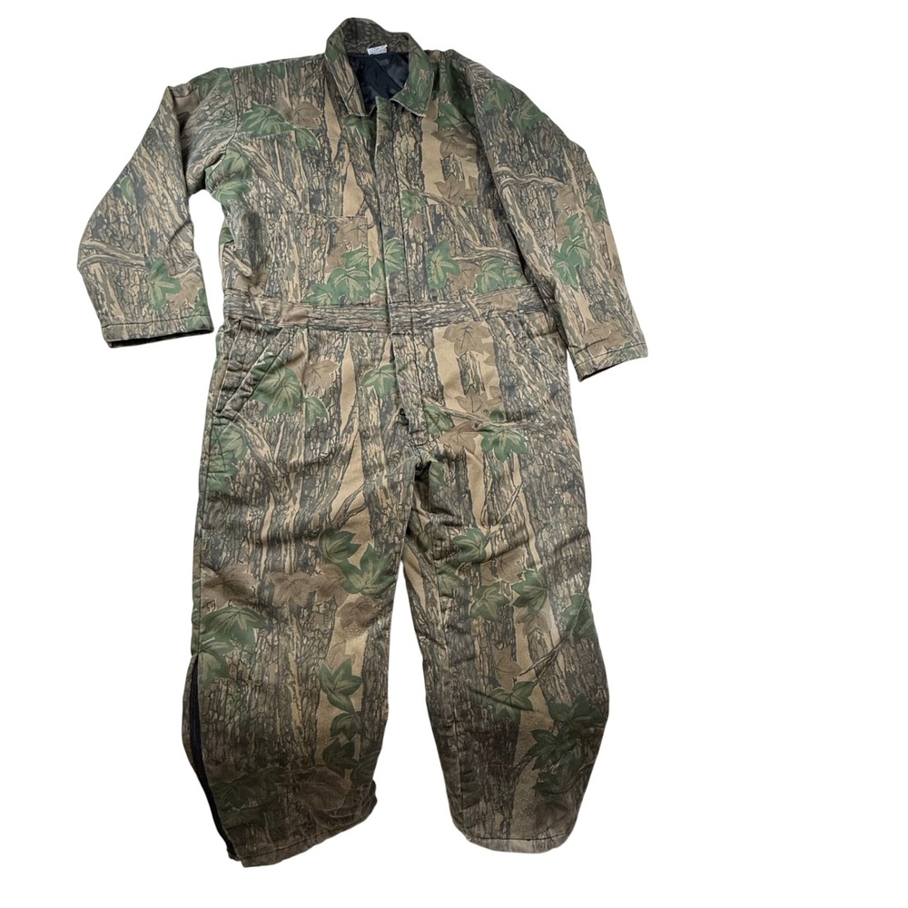Trebark Mens XL Camo Insulated Hunting Coveralls Full Zip Suit distressed
